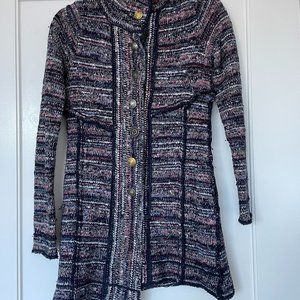 Free People Multicolored Cardigan Knit Wool Blend Raw Seam Coat Turtle Neck